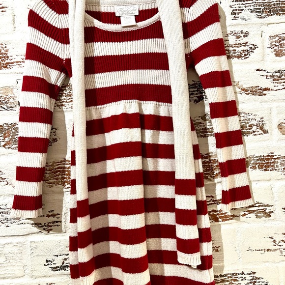 Heirlooms By Polly Flinders Girls Striped Christmas Dress & Scarf Size M 5/6 - Picture 6 of 12